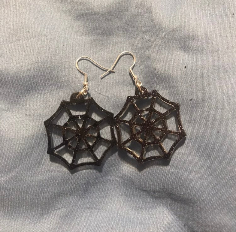 Black Glitter Spiderwebs Earrings