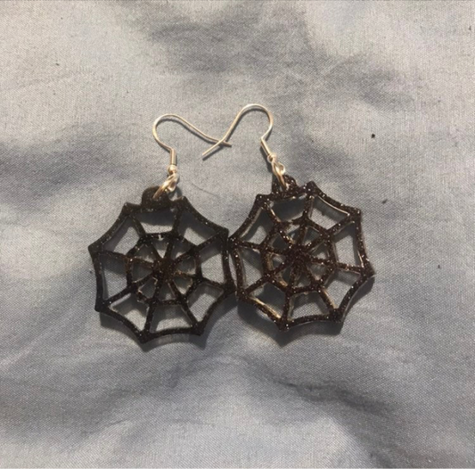 Black Glitter Spiderwebs Earrings
