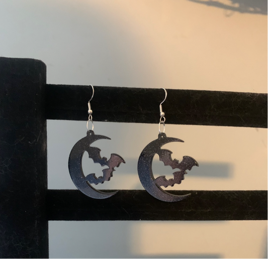 Glittery Bat & Moon Earrings